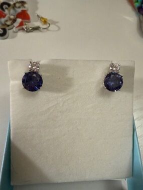 genuine 925 sterling silver blue Crystal Drop Stud Earrings - Women Jewelry